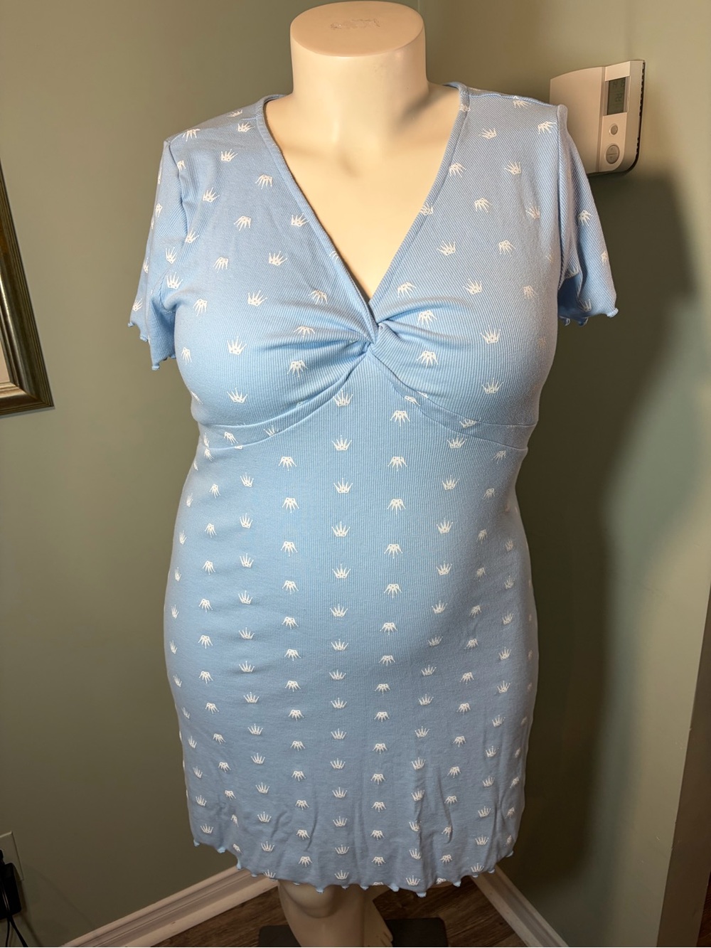 273. La Vie en Rose Nightgown Blue Sleep Chemise with Crown Print